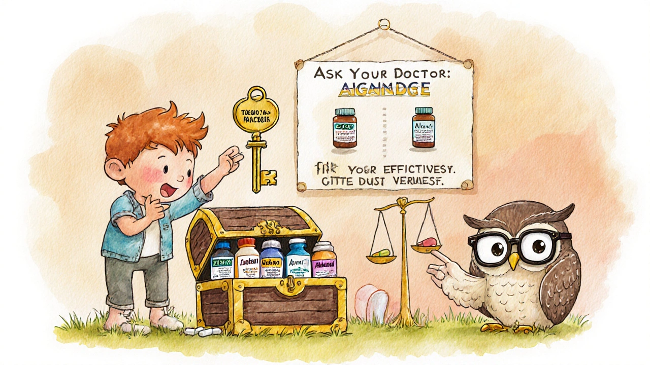 A child unlocking a treasure chest of anti-nausea medicines with a doctor&#039;s advice key.