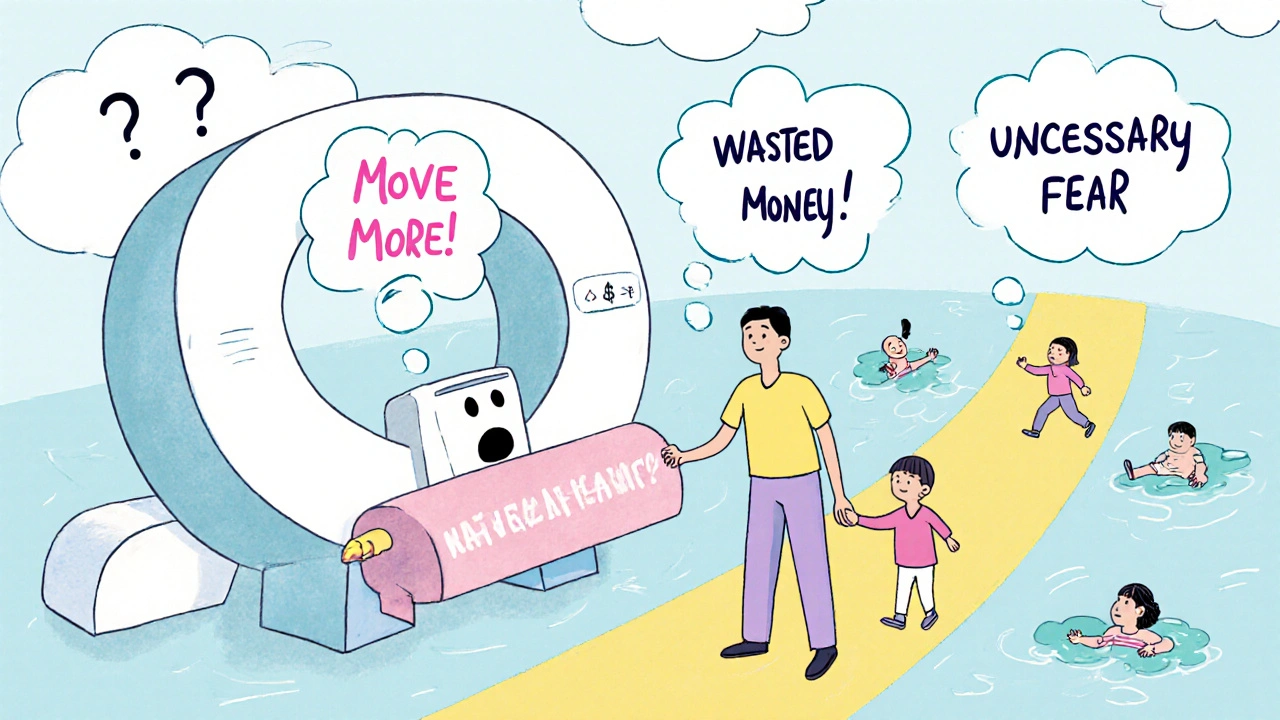 A person being guided away from an MRI machine toward active movement