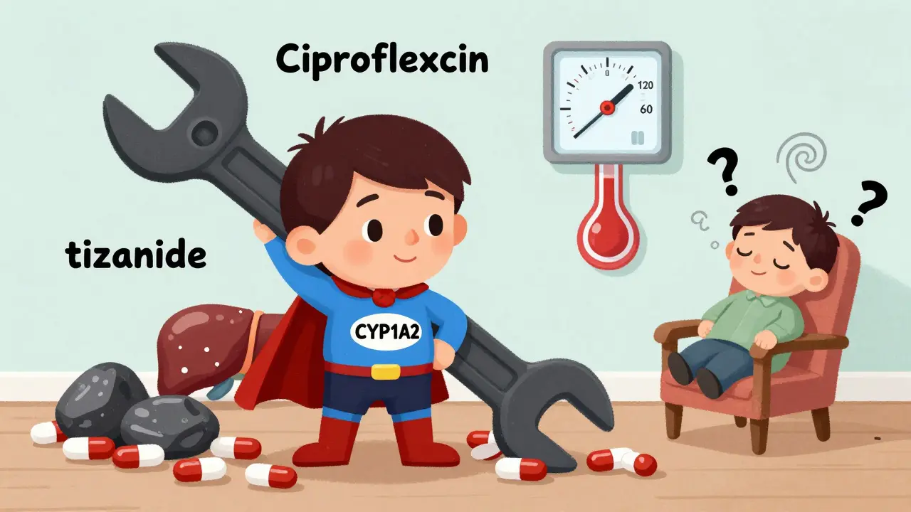 A superhero liver blocked by a wrench, with pills piling up and a blood pressure gauge dropping.