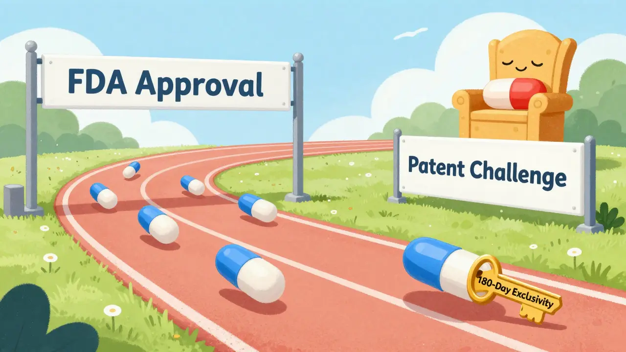 One generic capsule wins a race to FDA approval, unlocking a gate that blocks all other generics from entering.