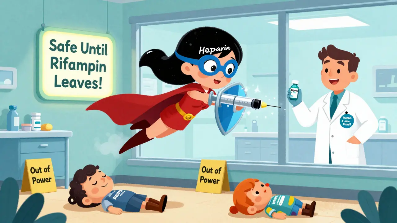 A superheroine named Heparin protects patients from ineffective blood thinners while a new rifampin-proof drug shines nearby.