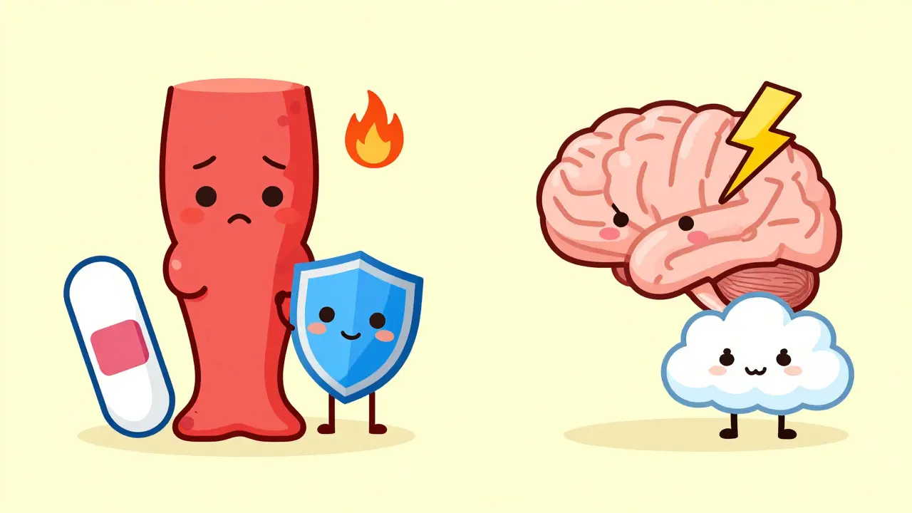 Comparison of an NSAID treating a swollen joint and acetaminophen treating a headache.
